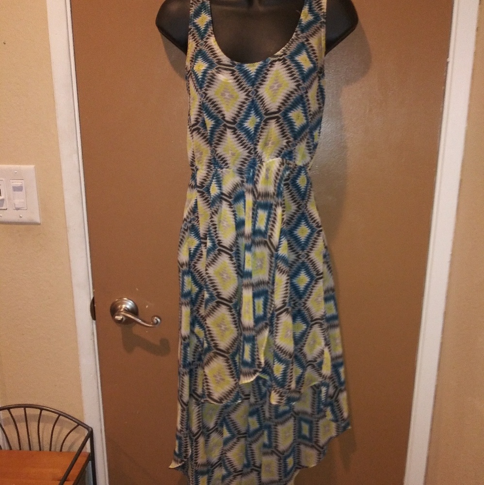 B2 Vacation Summer Forever 21 Sheer Blue Yellow Black Dress Small